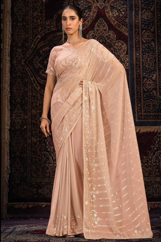Peach Georgette Designer Saree NCSD10810195