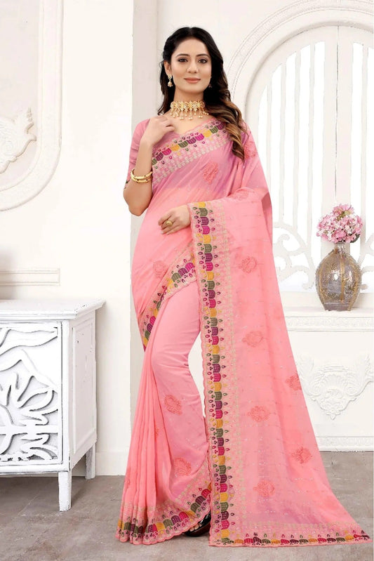Peach Georgette Embroidery Saree NCSD10910622