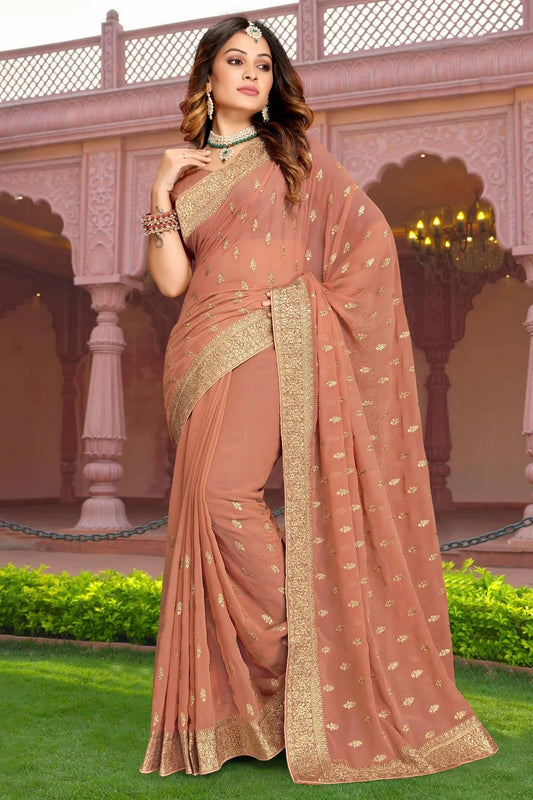 Peach Georgette Saree NCSD10910349
