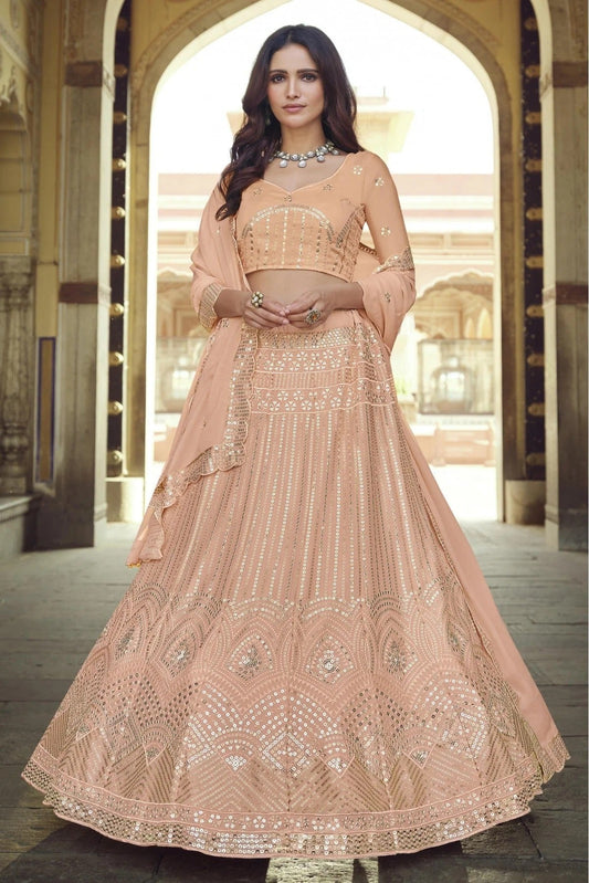 Peach Georgette Sequins Lehenga Choli NCLC10810571