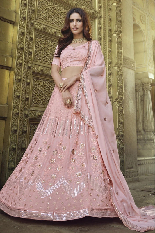 Peach Georgette Sequins Lehenga Choli NCLC10810573
