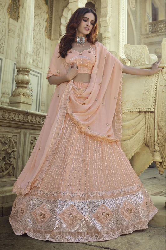 Peach Georgette Sequins Lehenga Choli NCLC10810574