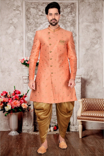 Peach Jacquard Dhoti Sherwani NCSH10410385