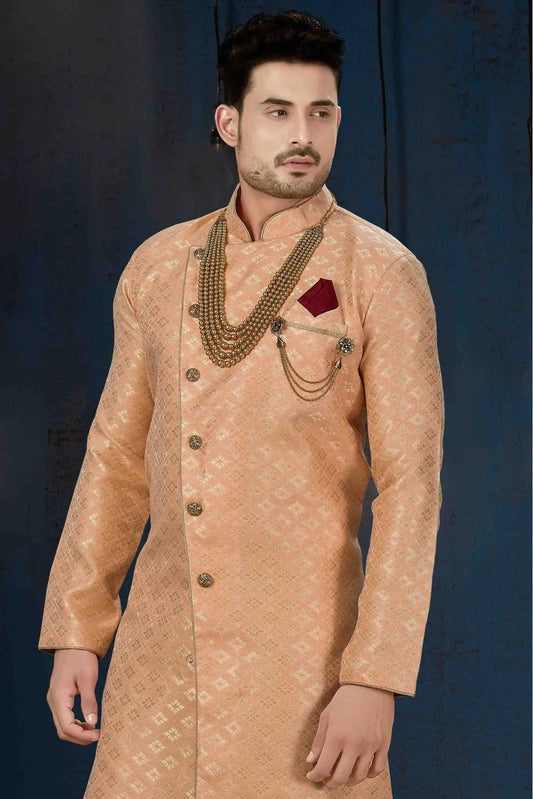 Peach Jacquard Party Wear Dhoti Sherwani NCSH10410331