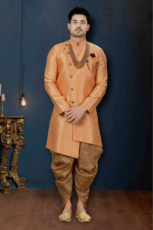 Peach Jacquard Party Wear Dhoti Sherwani NCSH10410332