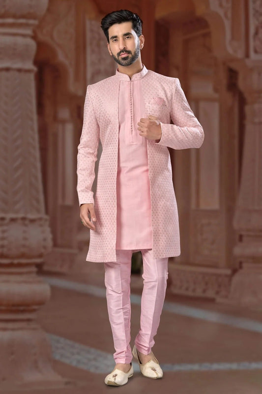 Peach Jacquard Sherwani NCSH10410244