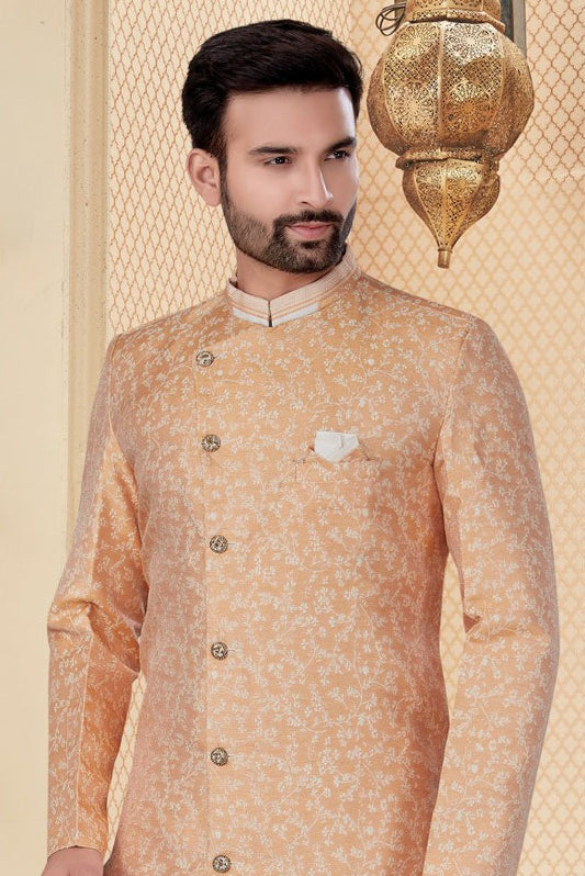 Peach Jacquard Sherwani NCSH10410358