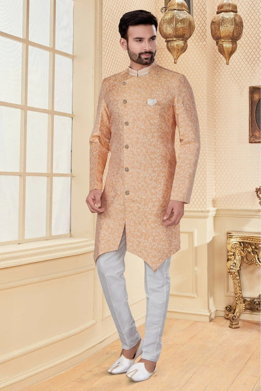 Peach Jacquard Sherwani NCSH10410358