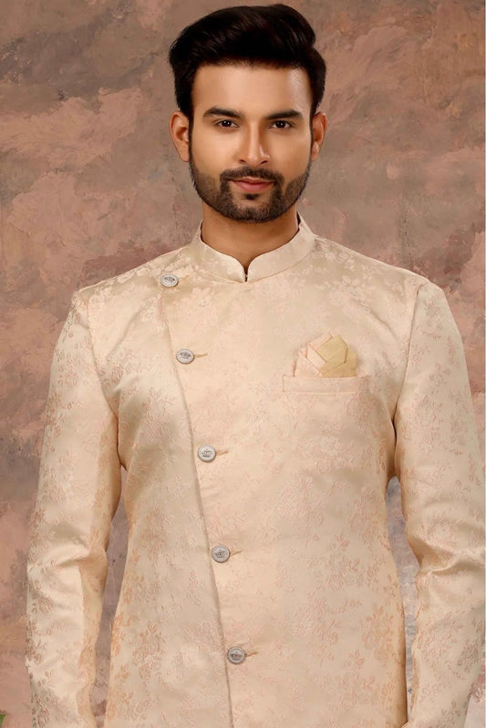 Peach Jacquard Woven Sherwani NCSH10410409