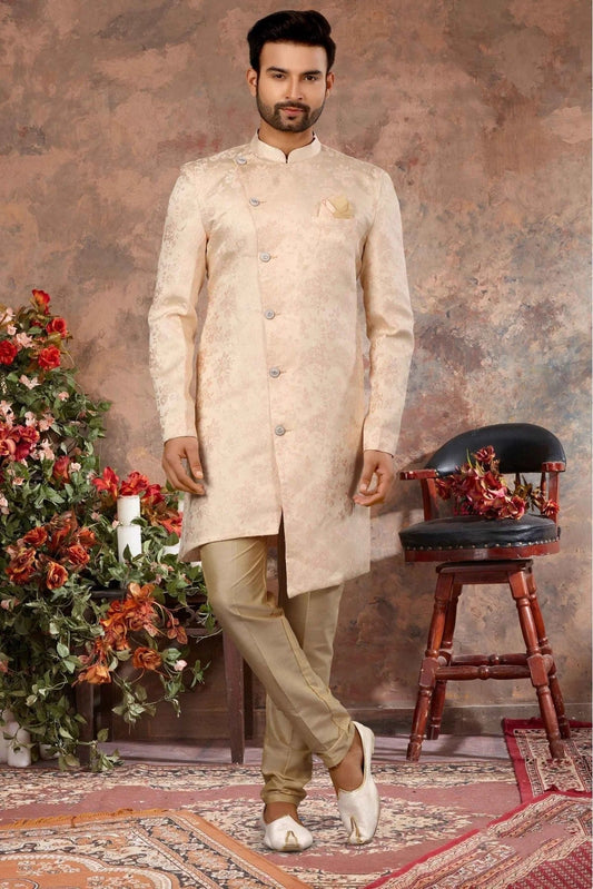 Peach Jacquard Woven Sherwani NCSH10410409