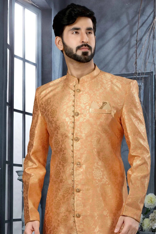 Peach Jacquard Woven Sherwani NCSH10410410