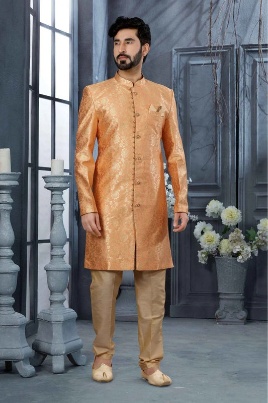 Peach Jacquard Woven Sherwani NCSH10410410