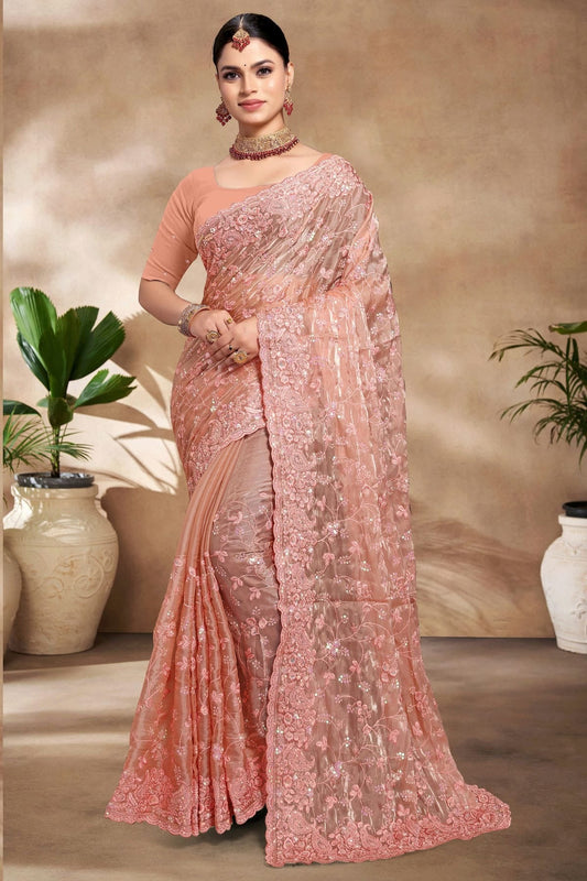 Peach Jimmy Choo Silk Designer Saree NCSD10910179