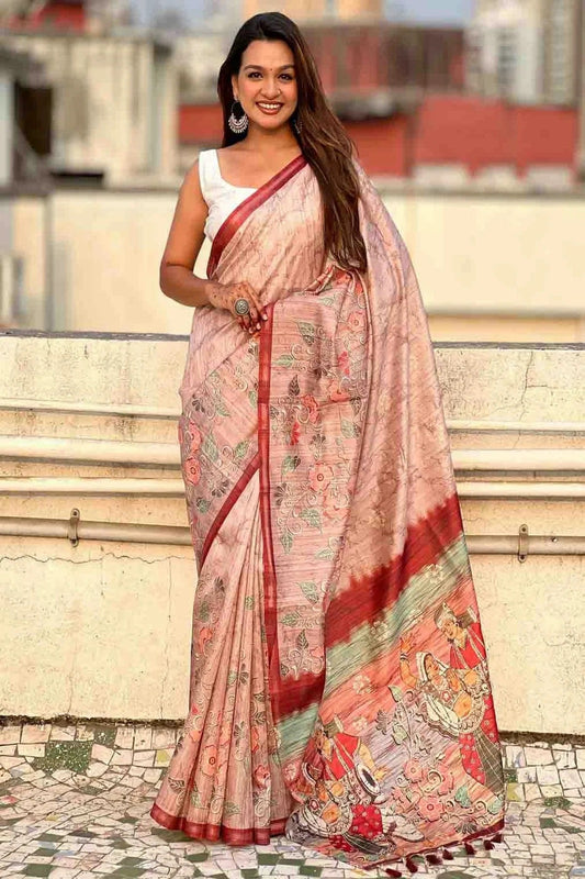 Peach Katki Silk Floral Digital Printed Saree NCSD11110305
