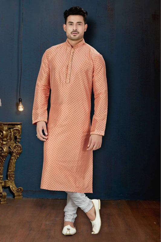 Peach Kurta Pajama In Dupioni NCKP10410621