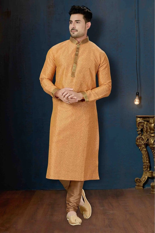 Peach Kurta Pajama In Dupioni NCKP10410629