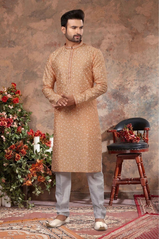 Peach Kurta Pajama In Silk NCKP10410664