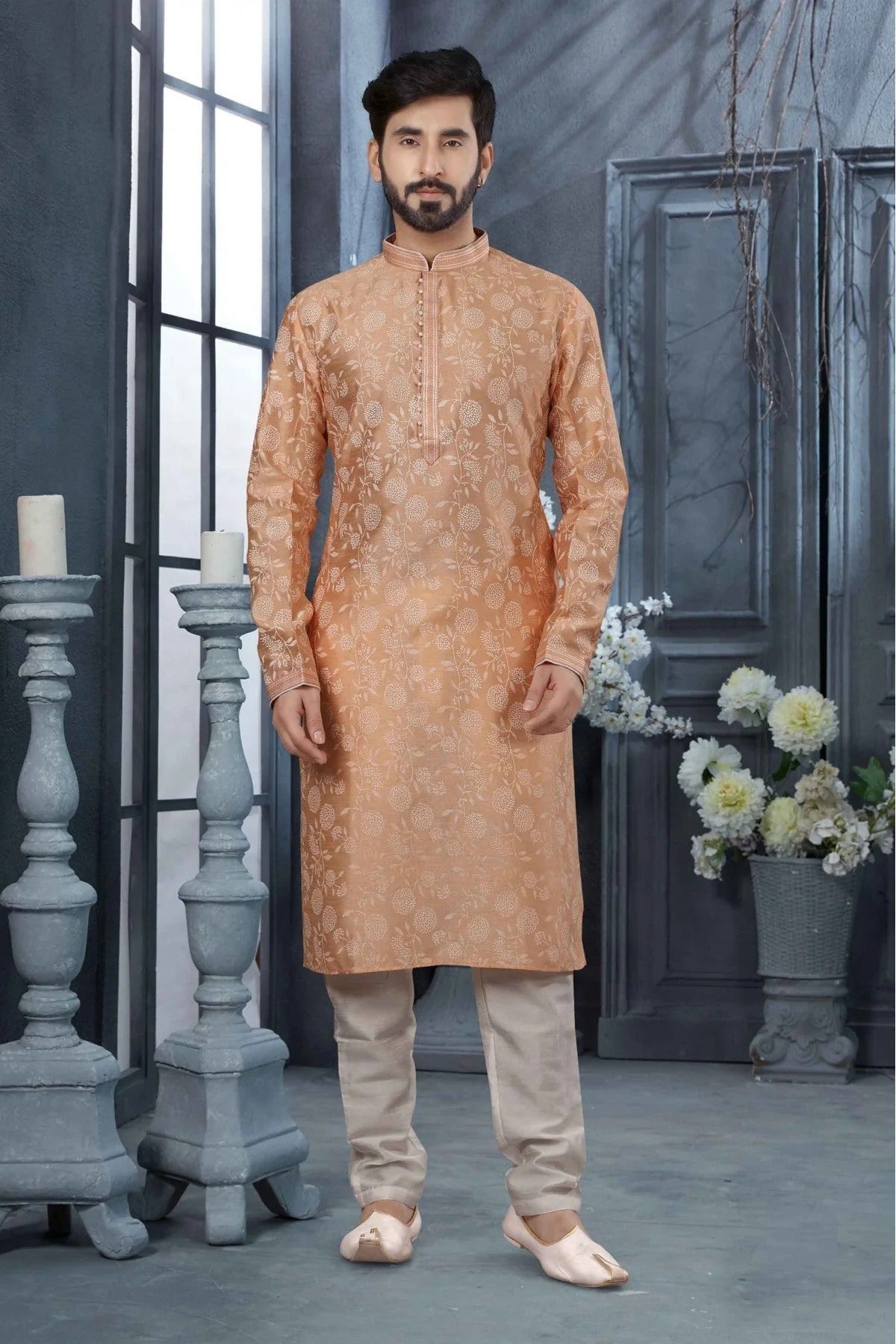 Peach Kurta Pajama In Silk NCKP10410709