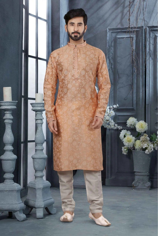 Peach Kurta Pajama In Silk NCKP10410709