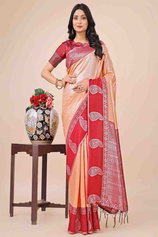 Peach Lichi Silk Woven Traditional Sarees  NCSD11110265