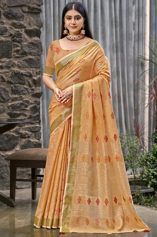 Peach Linen Woven Traditional Saree NCSD11010214