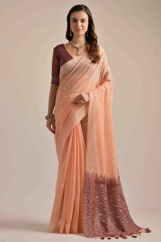 Peach Muga Cotton Traditional Saree NCSD12610100