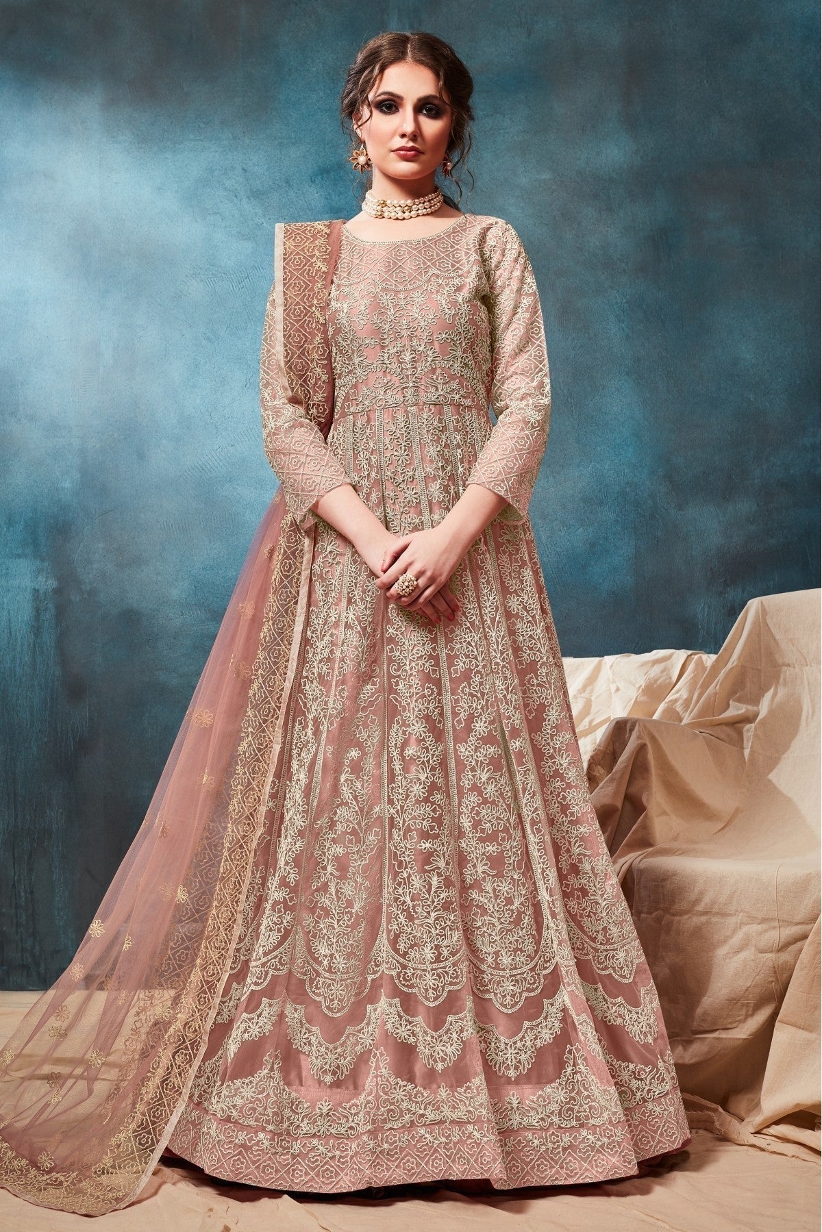 Peach Net Anarkali Suit NCSM10510317