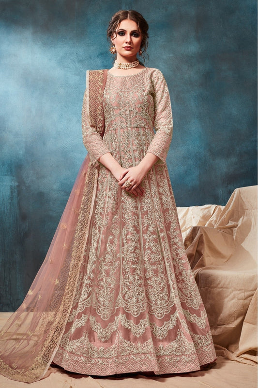 Peach Net Anarkali Suit NCSM10510317