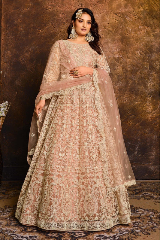 Peach Net Anarkali Suit NCSM10510327