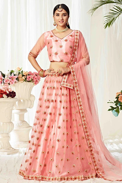 Peach Net Designer Lehenga Choli NCLC12410151