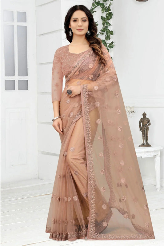 Peach Net Designer Saree NCLC11210373