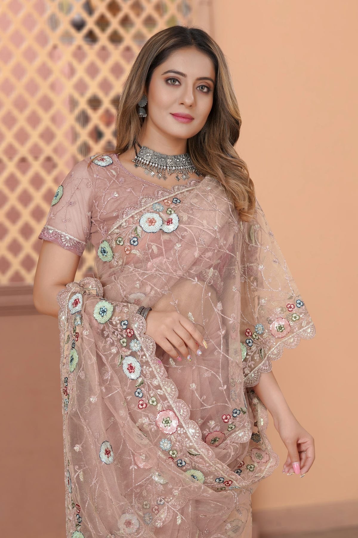Peach Net Designer Saree NCLC11210401