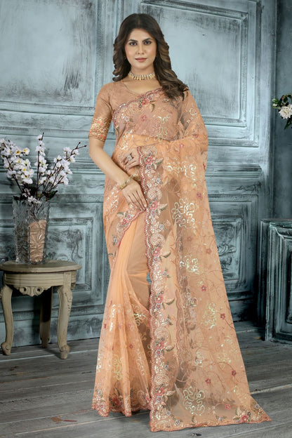 Peach Net Designer Saree NCLC11210415