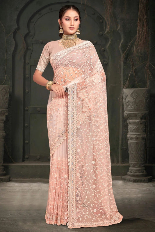 Peach Net Designer Saree NCSD10910186
