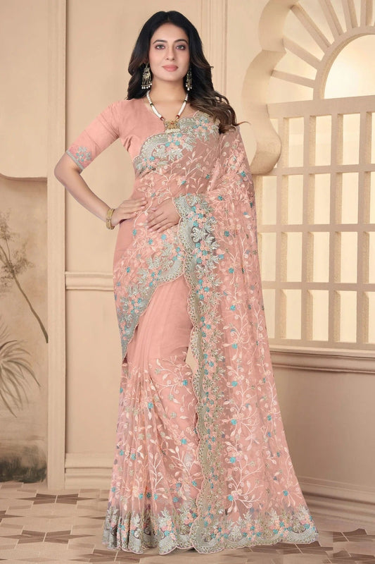 Peach Net Designer Saree NCSD10910199