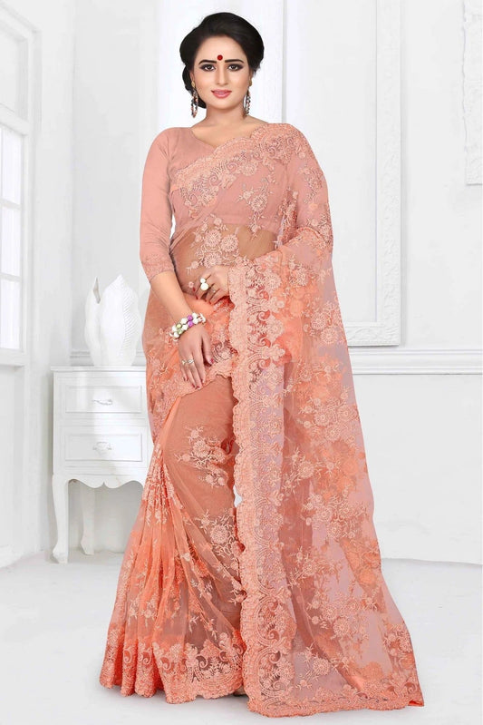 Peach Net Designer Saree NCSD10910484