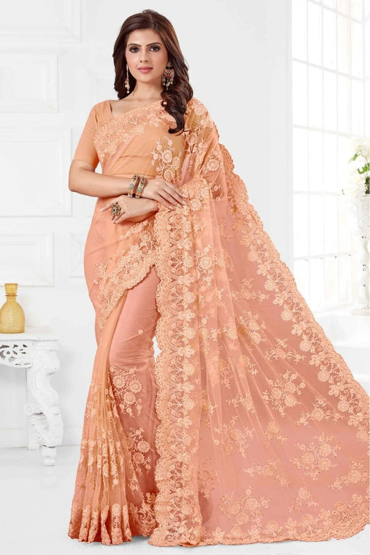 Peach Net Designer Saree NCSD10910500