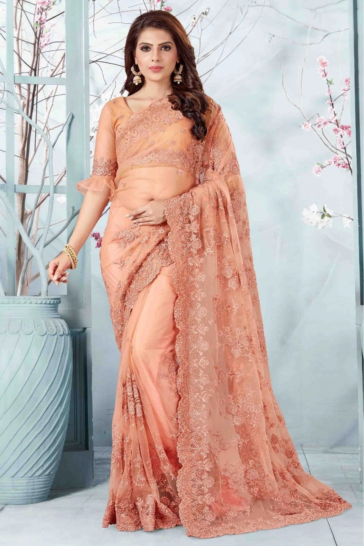 Peach Net Designer Saree NCSD10910504
