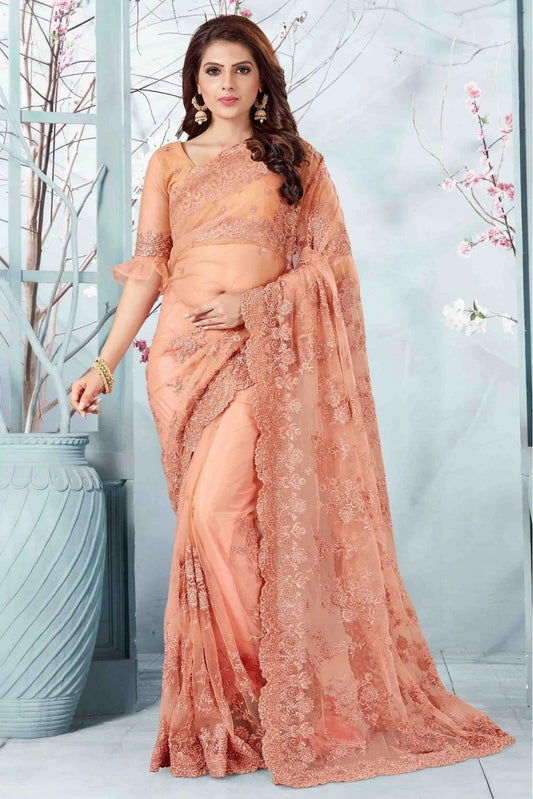Peach Net Designer Saree NCSD10910504