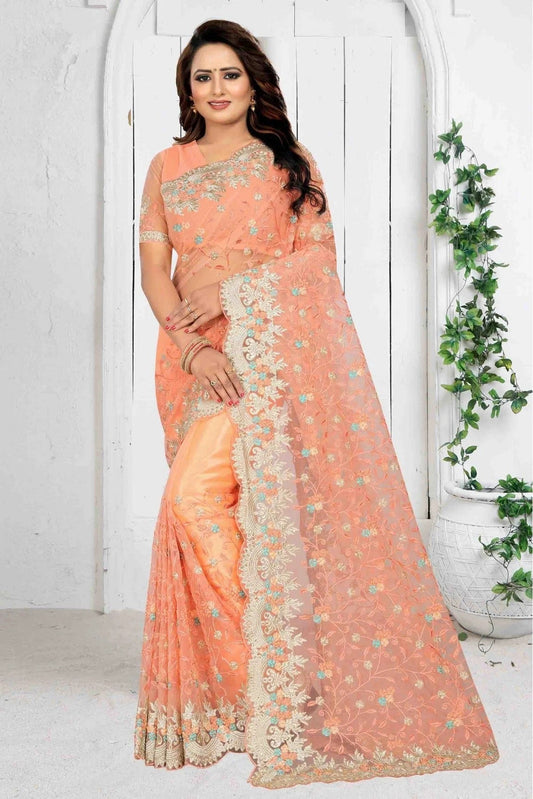 Peach Net Designer Saree NCSD10910521