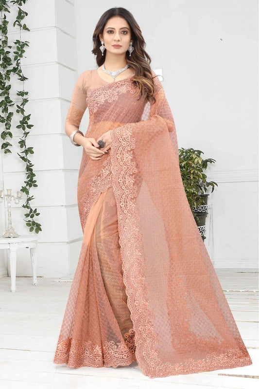 Peach Net Designer Saree NCSD10910597