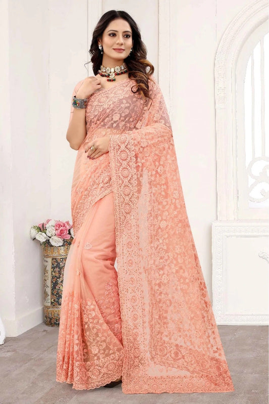 Peach Net Designer Saree NCSD10910603