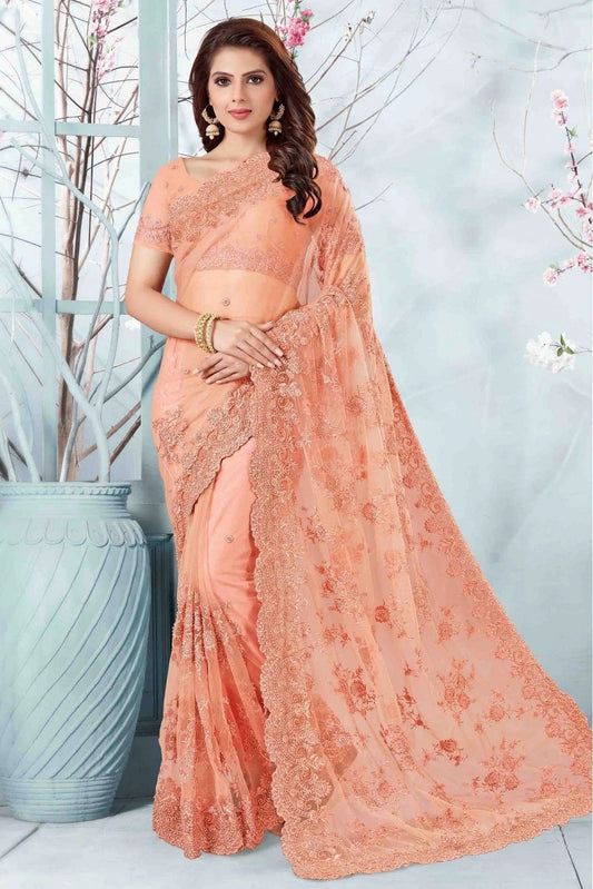 Peach Net Designer Saree NCSD10910702