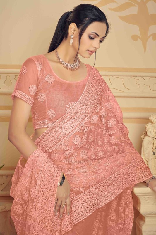 Peach Net Designer Saree NCSD10910707
