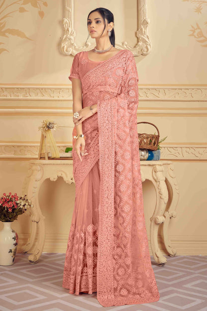 Peach Net Designer Saree NCSD10910707
