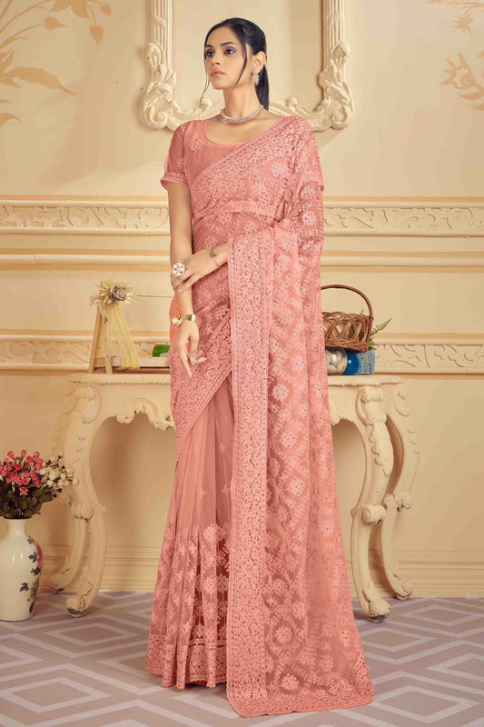 Peach Net Designer Saree NCSD10910707