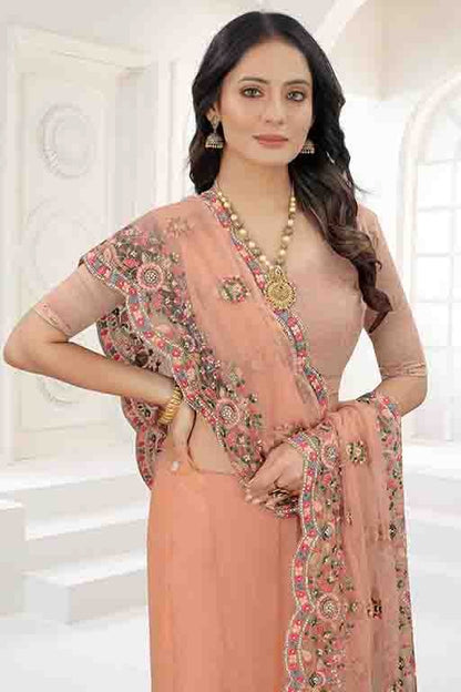 Peach Net Designer Saree NCSD10910738