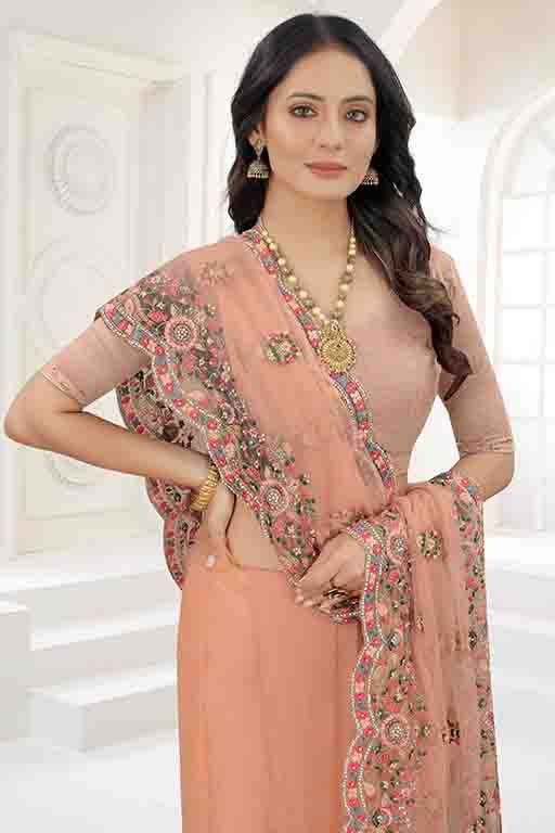 Peach Net Designer Saree NCSD10910738