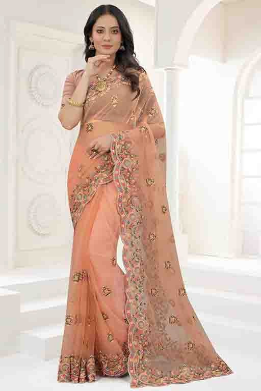 Peach Net Designer Saree NCSD10910738