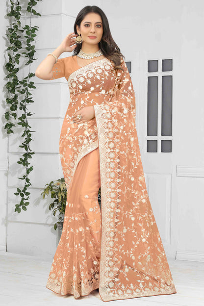 Peach Net Designer Saree NCSD10910743
